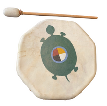 Load image into Gallery viewer, Handmade Hand Drum Four Directions Turtle Design and Mallet