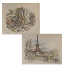 Load image into Gallery viewer, Pair of Parisian Prints by Bernadette Voz Eiffel Tower, Sacred Heart Basilica