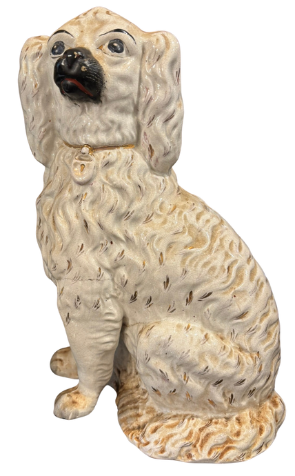 Antique Staffordshire Dog Spaniel Victorian Era Unique Pottery Figurine Seated