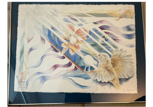 Abstract Hummingbird Watercolor, 1985 by Susan A. Maylum Framed