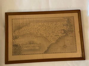 North Carolina Map by Karl Smith, 1934 Illustrated Framed Under Glass