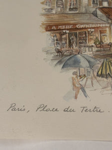 Pair of Parisian Prints by Bernadette Voz Eiffel Tower, Sacred Heart Basilica