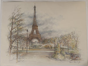 Pair of Parisian Prints by Bernadette Voz Eiffel Tower, Sacred Heart Basilica
