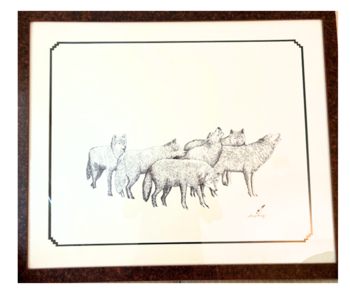 Wolves by Evening Thunder, Shoshone 1999 Signed Print, Framed