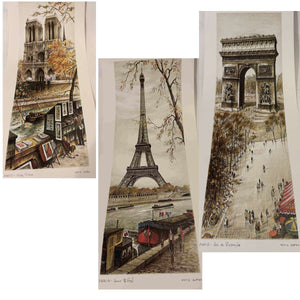French Landmarks Arc de Triomphe, Eiffel Tower, Notre Dame Rafael Ortiz Alfau Signed