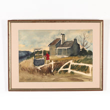 Load image into Gallery viewer, Girl at Wishing Well, Watercolor, Signed F.H. Lewis
