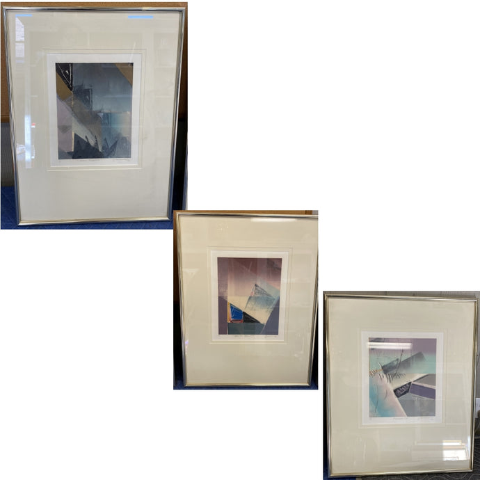 Contemporary Trio of Signed Abstract Screenprints Framed 1989