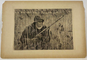 Duck Hunter in the Field Antique Wood Engraving on Tissue