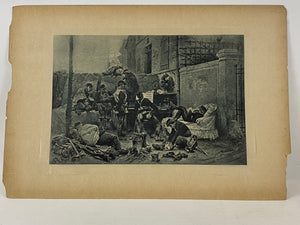 Photogravure of A. De Neuville's Concert by the Advance Guard, Civil War Soldiers Antique Print