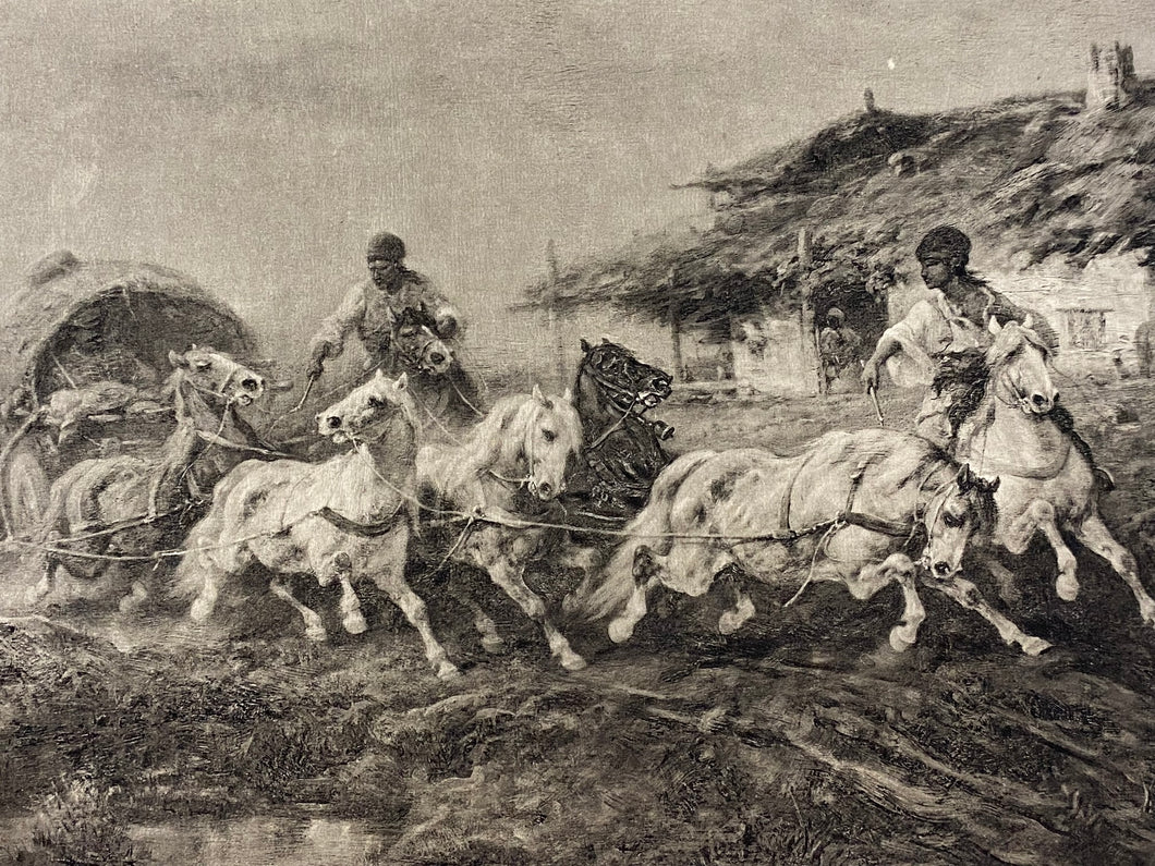 After Adolph Schreyer Photogravure horse wagon