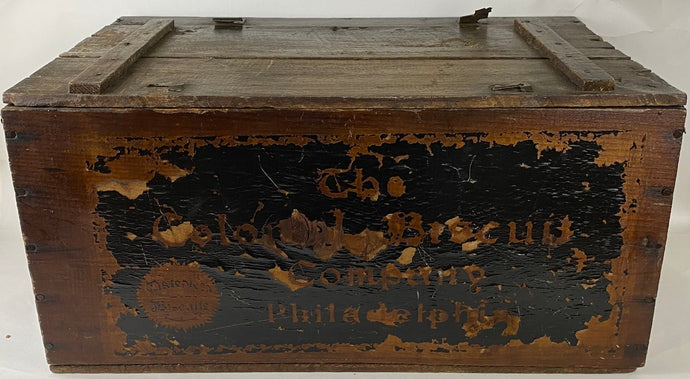 Photo of a wooden box from The Colonial Biscuit Company in Philadelphia