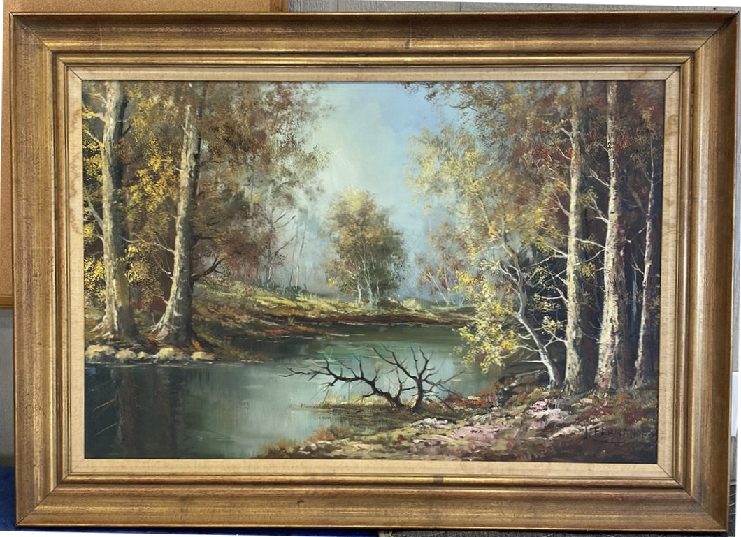 Forest Landscape, J. Fernandez 20th Century Oil on Canvas