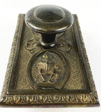 Load image into Gallery viewer, Antique Bronze Rocker Blotter with Reading Man