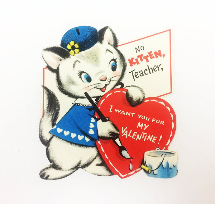 Kitten Teacher Valentine Vintage Greeting Card 1950's Original