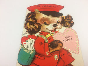 Hi Grandpa! Vintage Puppy Mailman Valentine Card 5V223
