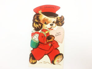 Hi Grandpa Puppy Mailman Vintage Valentine Card 5V223
