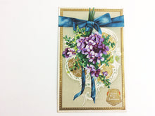 Load image into Gallery viewer, Language of Flowers Antique Postcard with Violets wrapped in a bow