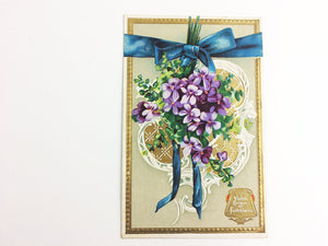 Language of Flowers Antique Postcard with Violets wrapped in a bow