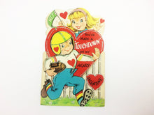 Load image into Gallery viewer, Football Boy Making a Touchdown Vintage Valentine Card 1950s