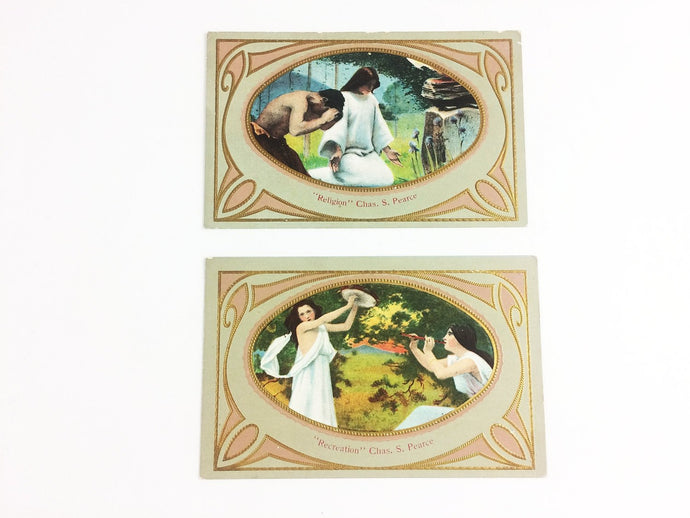 Art Deco Chas Pearce Postcard Set Religion Recreation Antique Originals